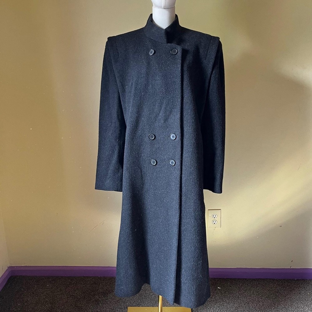 Vintage Charles Klein 100% Wool Coat Dark Gray‎ Size 18 Double Breasted